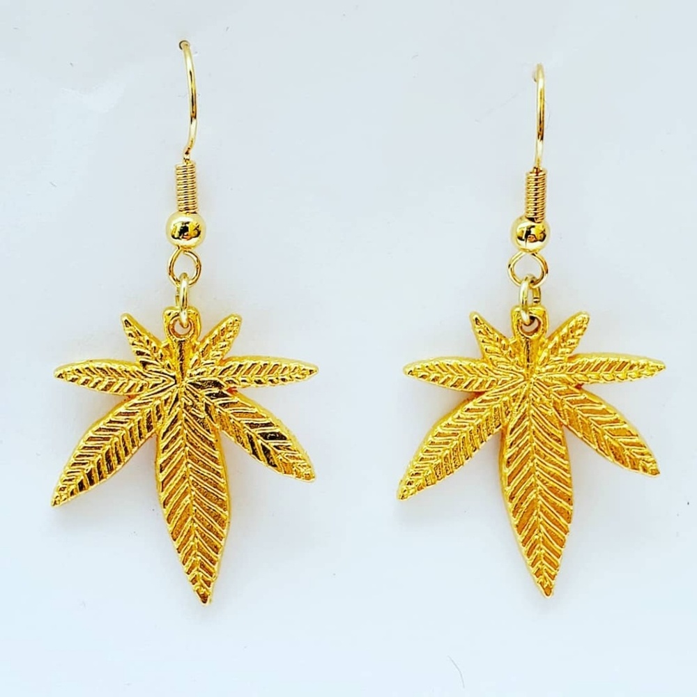 Cannabis Leaf Earrings- Gold Plated Stainless Stee